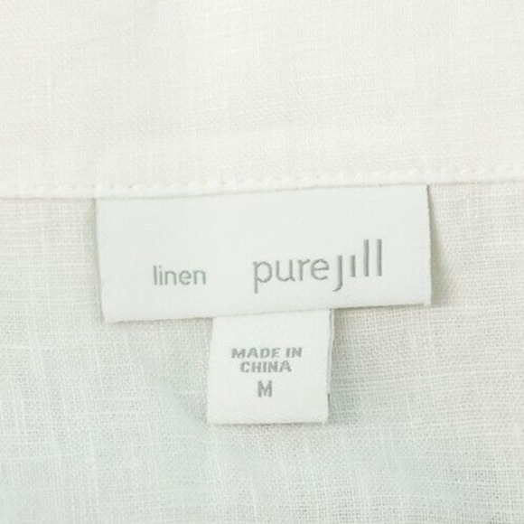 J. Jill Size Medium M Pure Jill Linen Floral Print Scoop Short Elbow Sleeve Top - Picture 3 of 7